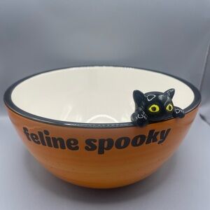 Sunday Morning Halloween FELINE SPOOKY Black Cat With Pumpkins Serving Bowl NEW